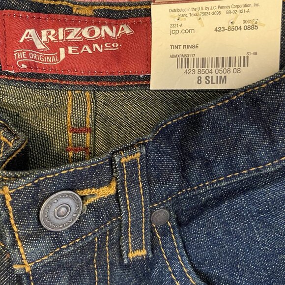 Arizona Jean Co Boys Jeans Sz 8 Slim Relaxed Fit Straight Leg Denim Dark Wash - Picture 11 of 14